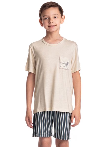 Pijama Infantil Masculino Curto Stripes Branco - Imagem 1