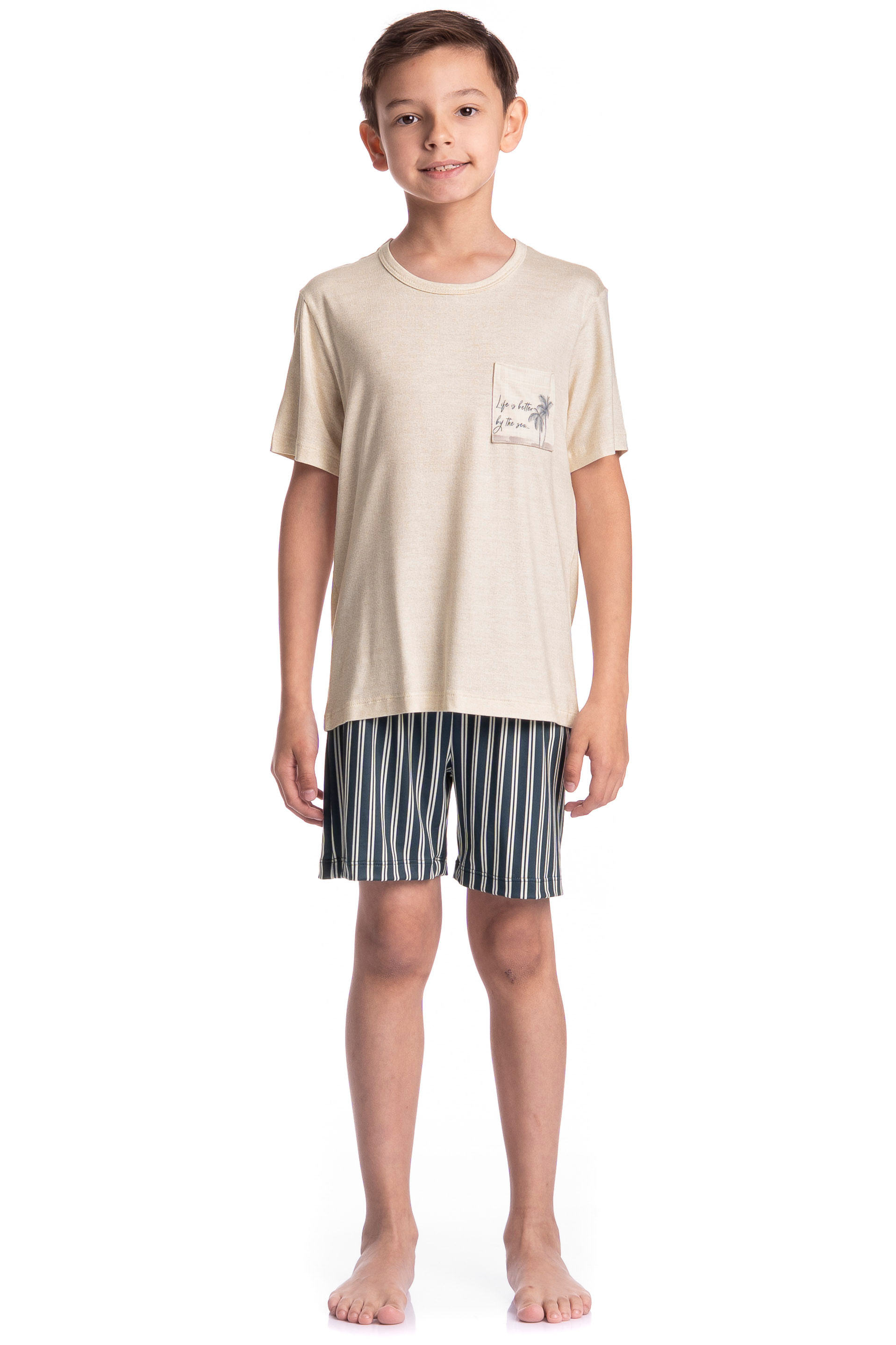 Pijama Infantil Masculino Curto Stripes - Imagem 3 - Mobile