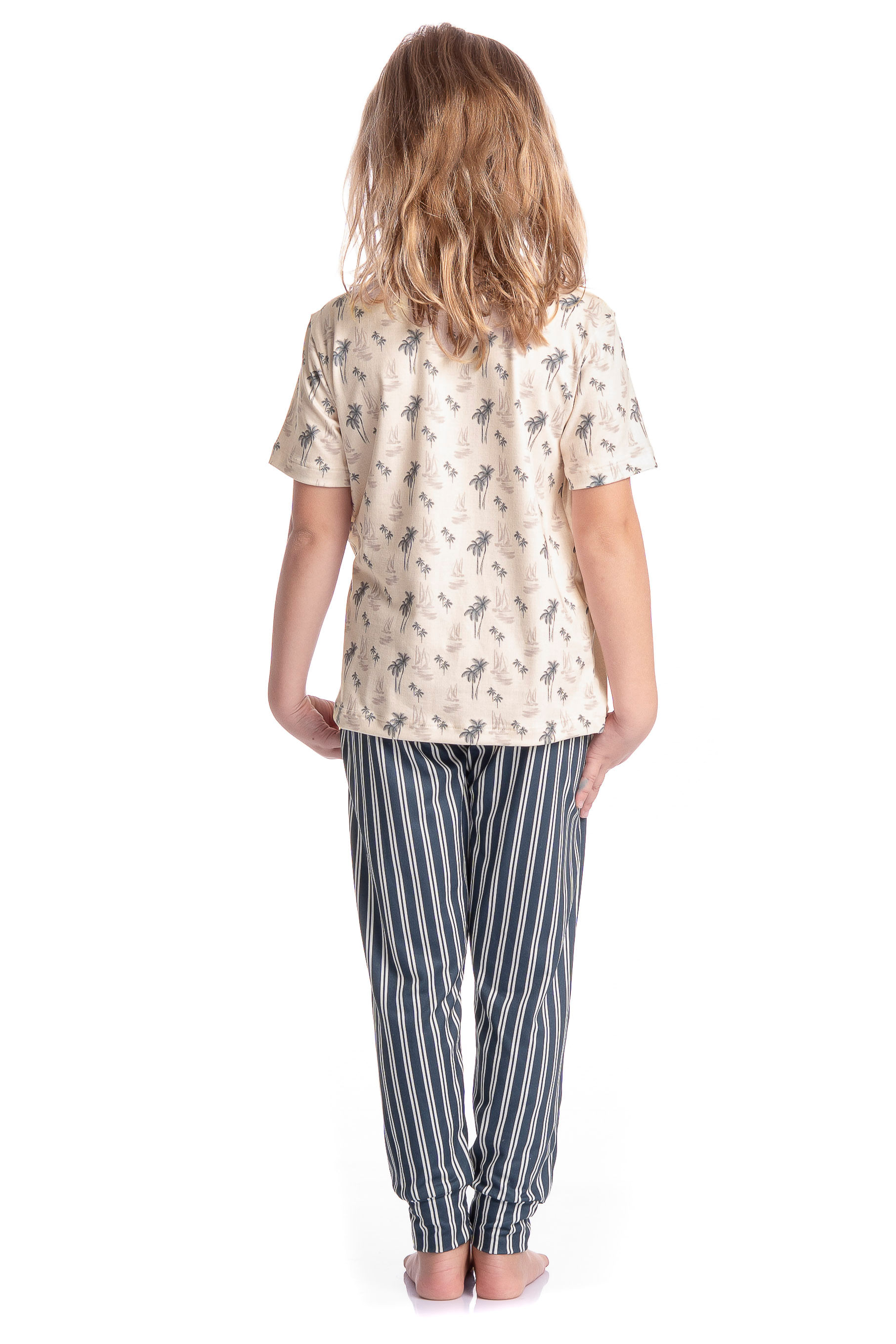 Pijama Infantil Longo Manga Curta Unissex Stripes Branco - Imagem 2