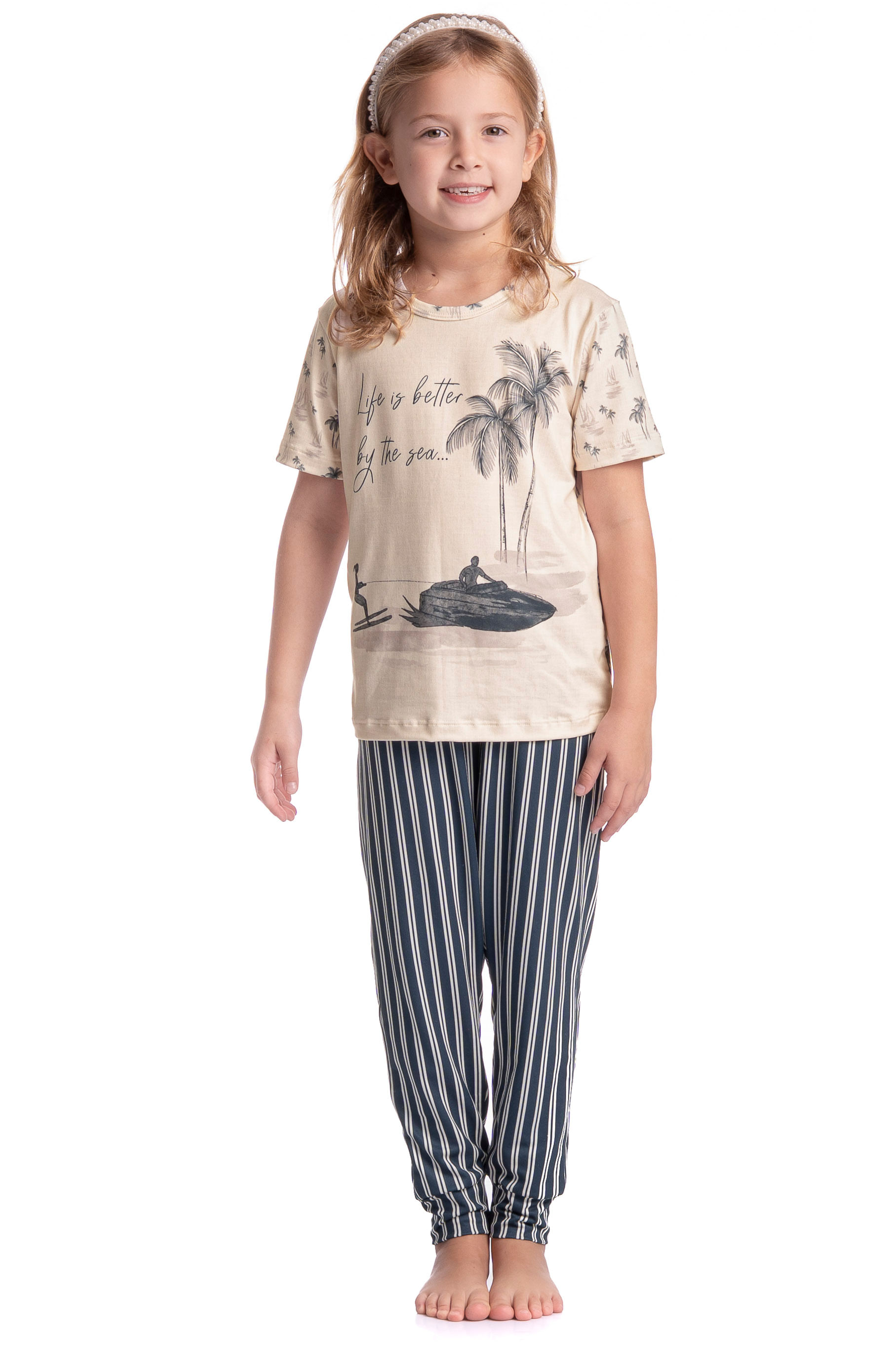 Pijama Infantil Longo Manga Curta Unissex Stripes - Imagem 1