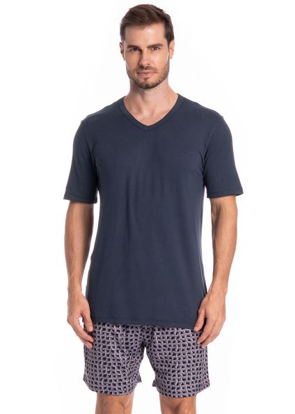 Pijama Masculino Curto Thomas Tombini Azul-marinho - Imagem 1