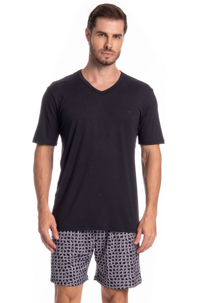 Pijama Masculino Curto Thomas Tombini Preto - Imagem 1
