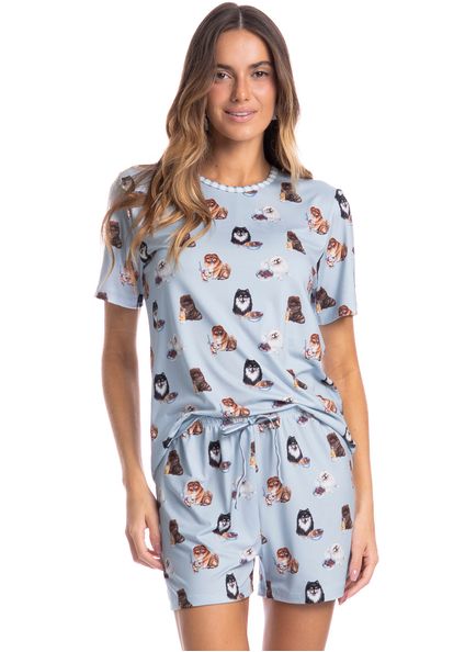 Pijama Feminino Curto Fresh Moka Azul-2 - Imagem 1