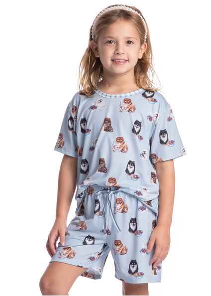 Pijama Infantil Feminino Curto Fresh Moka Azul-2 - Imagem 1