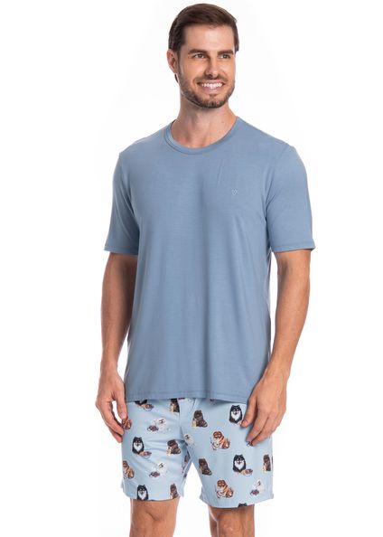 Pijama Masculino Curto Fresh Moka Tombini Azul-2 - Imagem 1