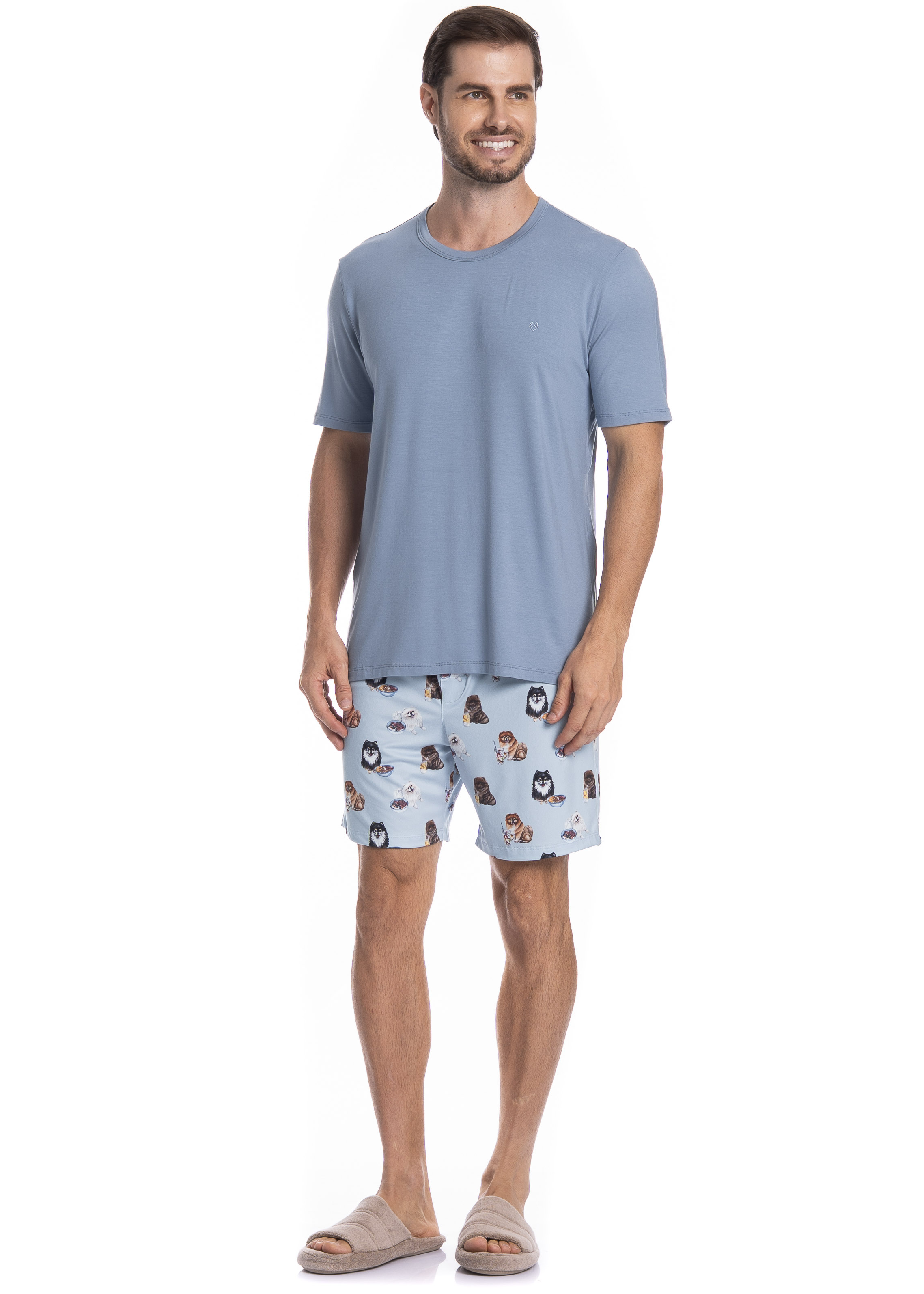 Pijama Masculino Curto Fresh Moka Tombini - Imagem 3 - Mobile