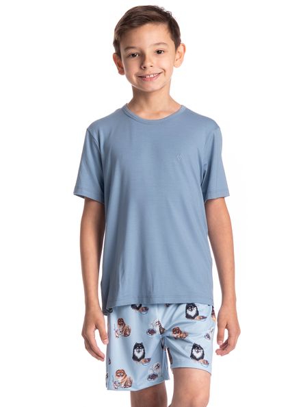 Pijama Infantil Masculino Curto Fresh Moka Azul-2 - Imagem 1