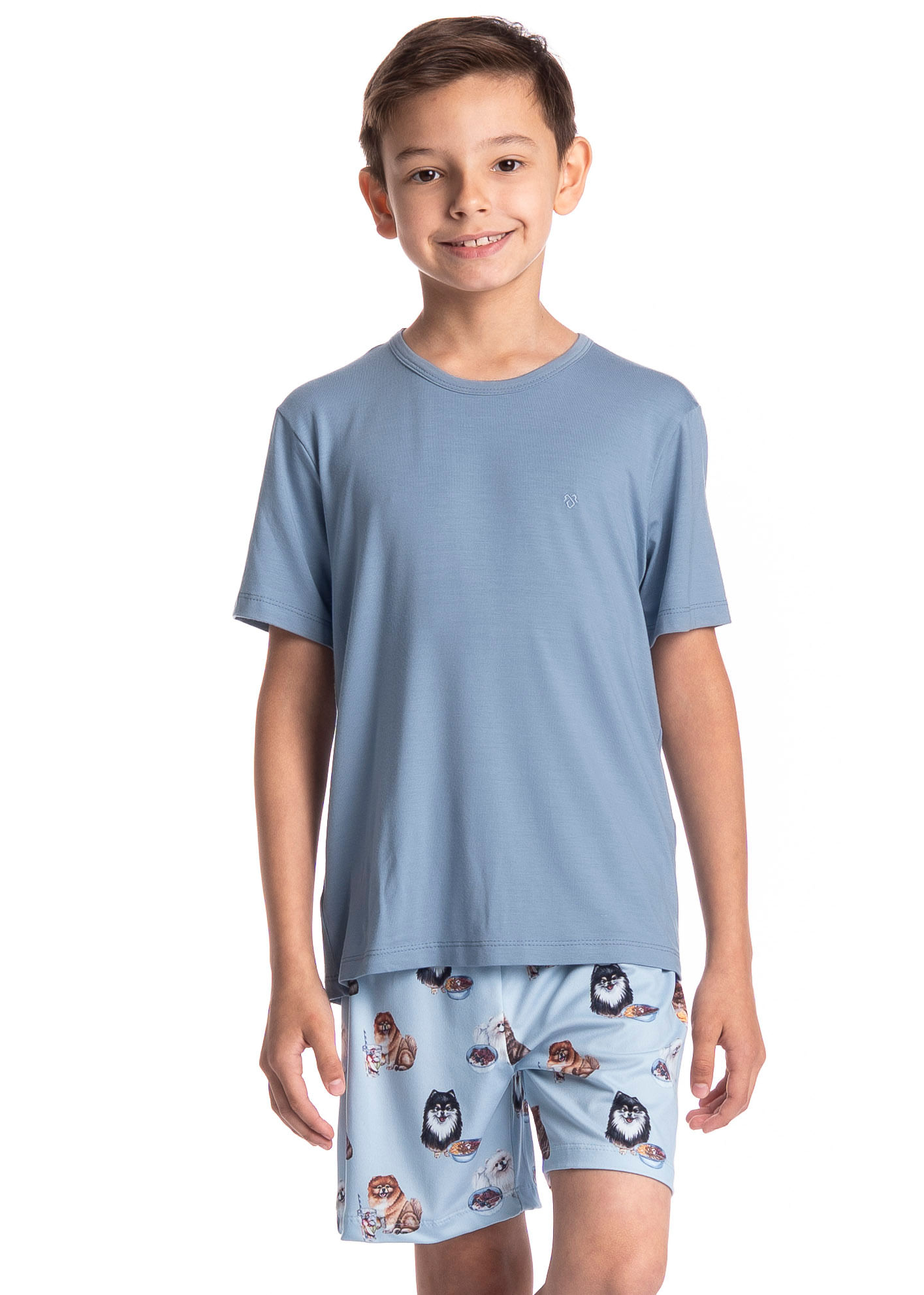Pijama Infantil Masculino Curto Fresh Moka Azul-2 - Imagem 1