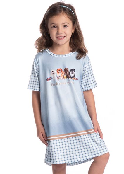 Camisão Infantil Feminino Curto Fresh Moka Azul-2 - Imagem 1