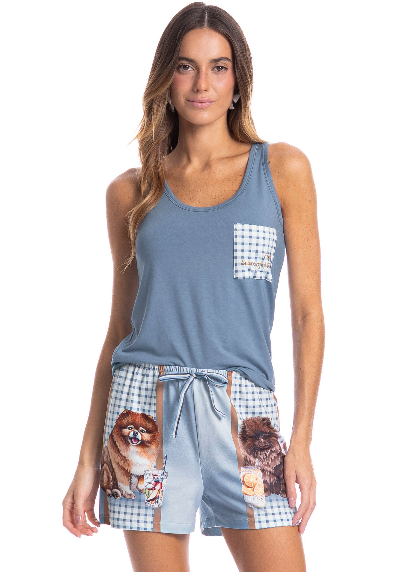 Pijama Feminino Curto Regata Fresh Moka - Imagem 1