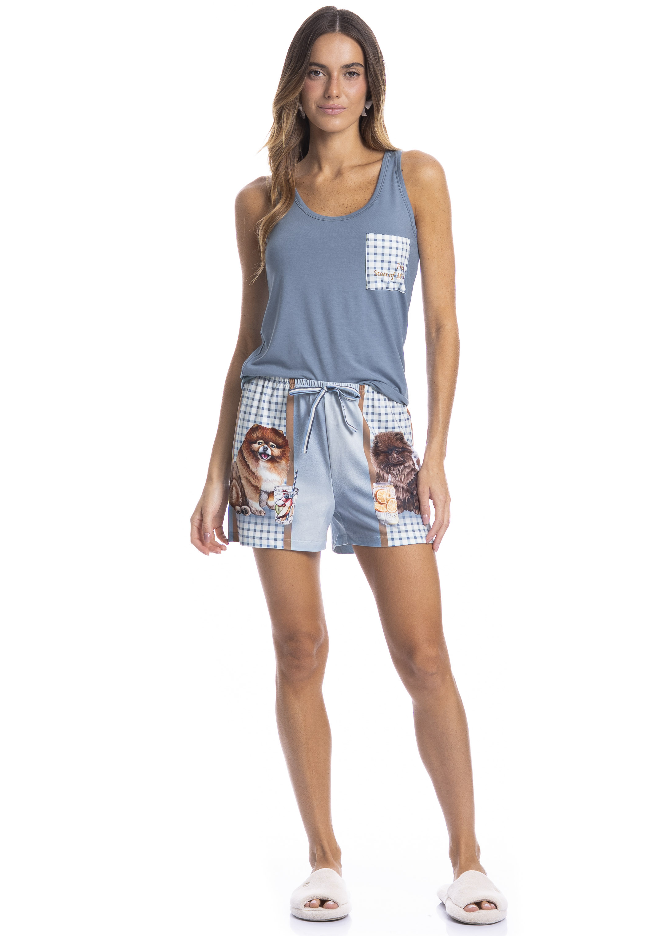 Pijama Feminino Curto Regata Fresh Moka - Imagem 3 - Mobile