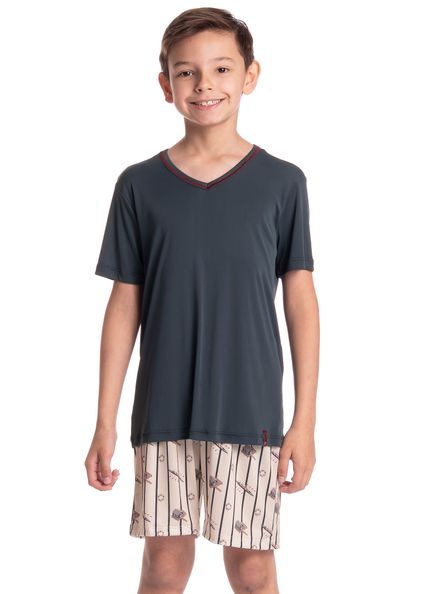 Pijama Infantil Masculino Curto Clóvis Azul-marinho - Imagem 1