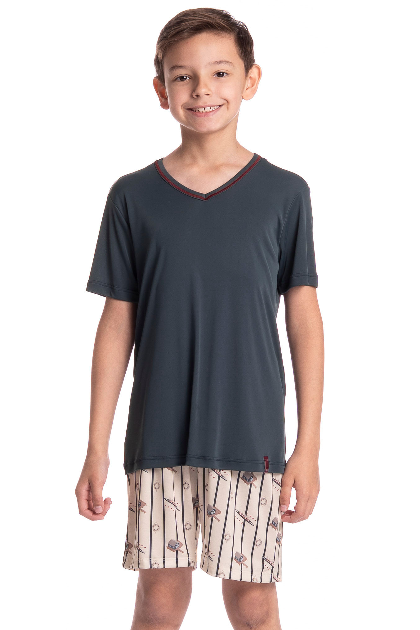 Pijama Infantil Masculino Curto Clóvis Azul-marinho - Imagem 1