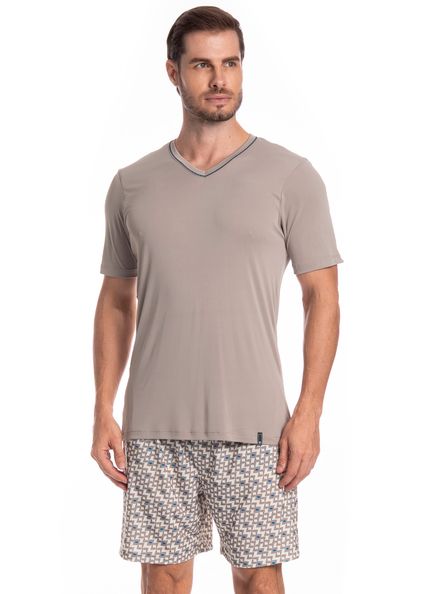 Pijama Masculino Curto Clóvis Tombini Bege - Imagem 1