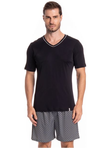 Pijama Masculino Curto Clóvis Tombini Preto - Imagem 1