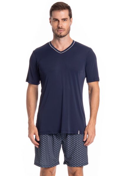Pijama Masculino Curto Clóvis Tombini Azul-marinho - Imagem 1