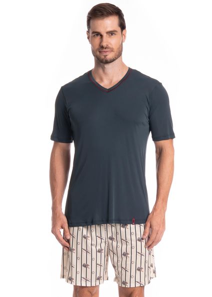 Pijama Masculino Curto Clóvis Tombini Azul marinho-2 - Imagem 1