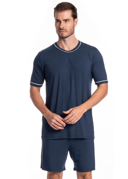 Pijama Masculino Curto Carlos Tombini Azul-marinho - Imagem 1