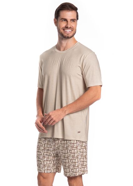 Pijama Masculino Curto Grid Tombini Branco - Imagem 1