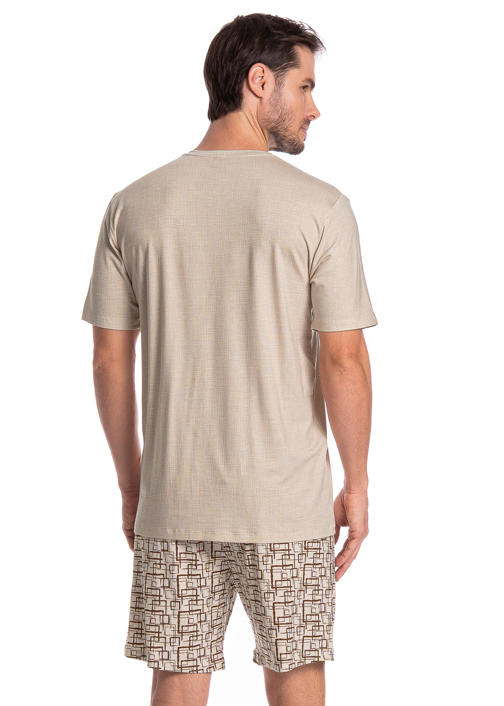 Pijama Masculino Curto Grid Tombini Branco - Imagem 2