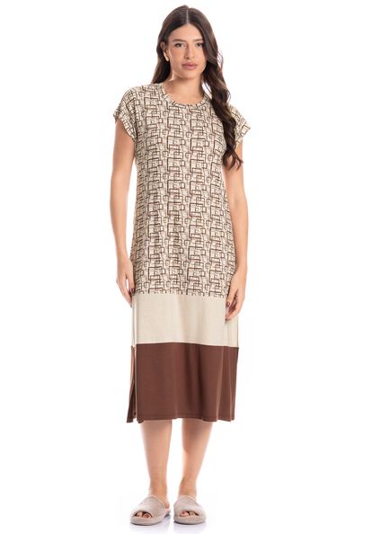 Vestido Feminino Midi Grid Marrom - Imagem 1