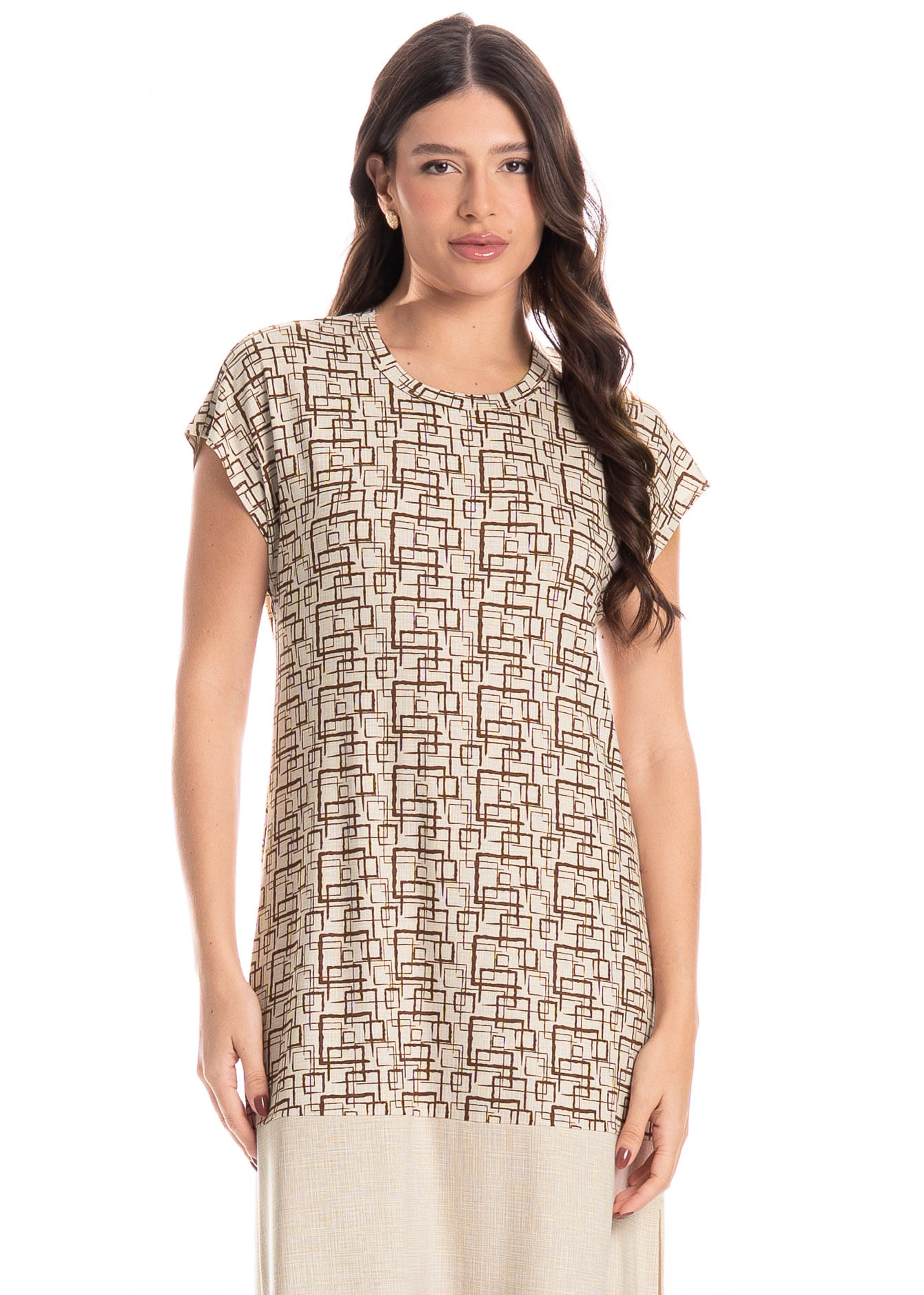 Vestido Feminino Midi Grid - Imagem 3 - Mobile