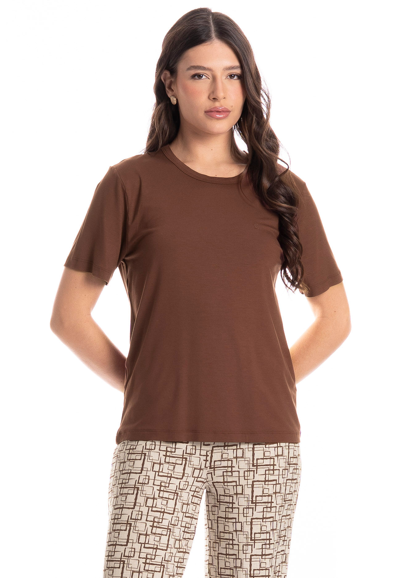 Pijama Feminino Longo Grid - Imagem 3 - Mobile