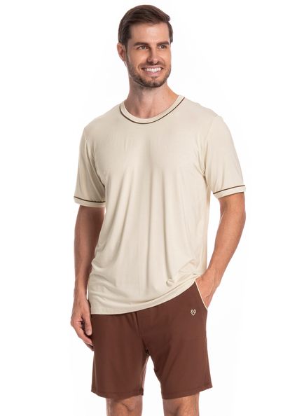 Pijama Masculino Curto Com Bolso Augusto Tombini Marrom - Imagem 1