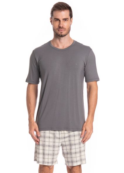 Pijama Masculino Curto Chess Tombini Cinza - Imagem 1