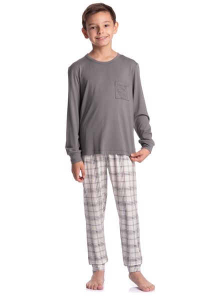 Pijama Infantil Longo Masculino Chess Cinza - Imagem 1