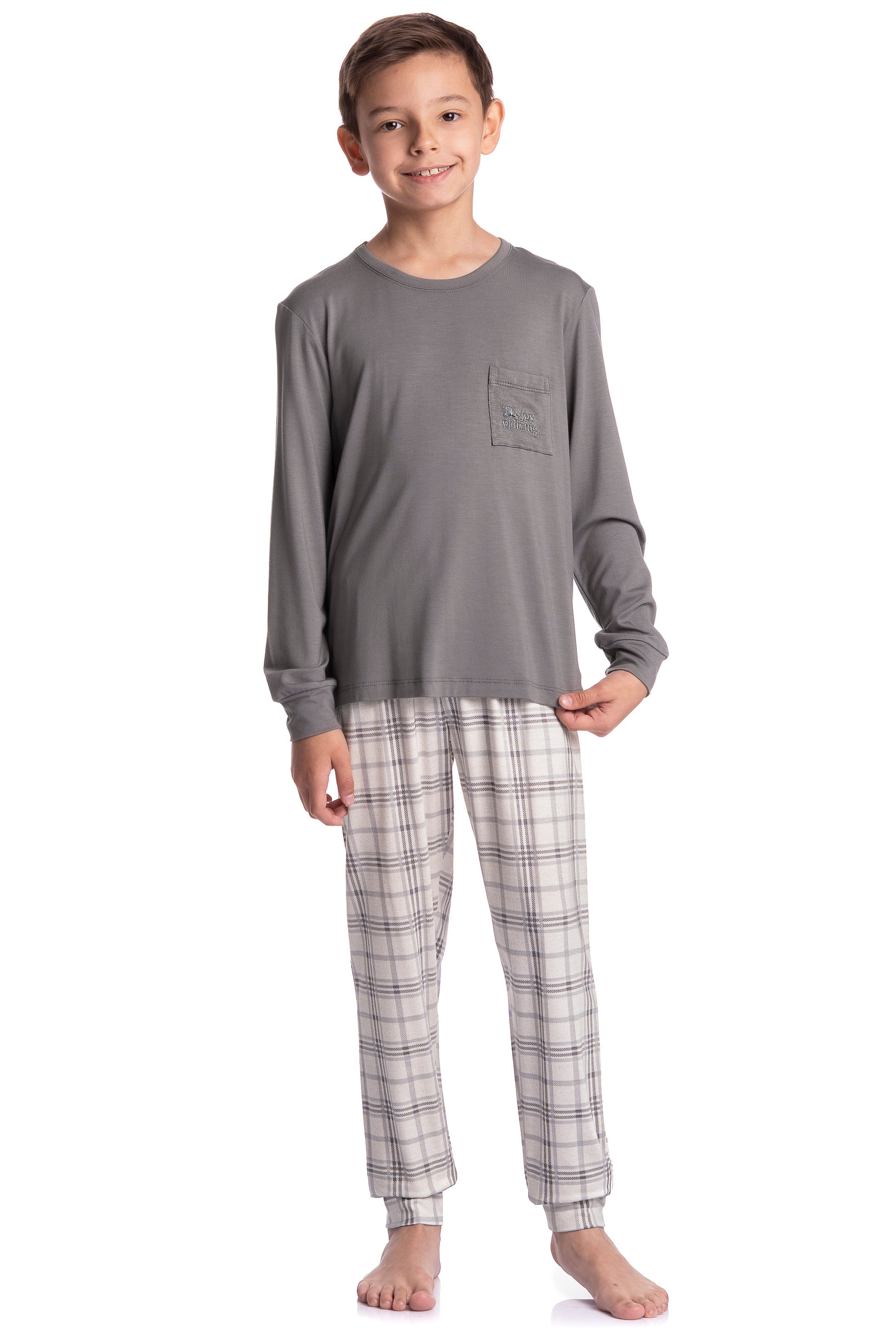 Pijama Infantil Longo Masculino Chess Cinza - Imagem 1