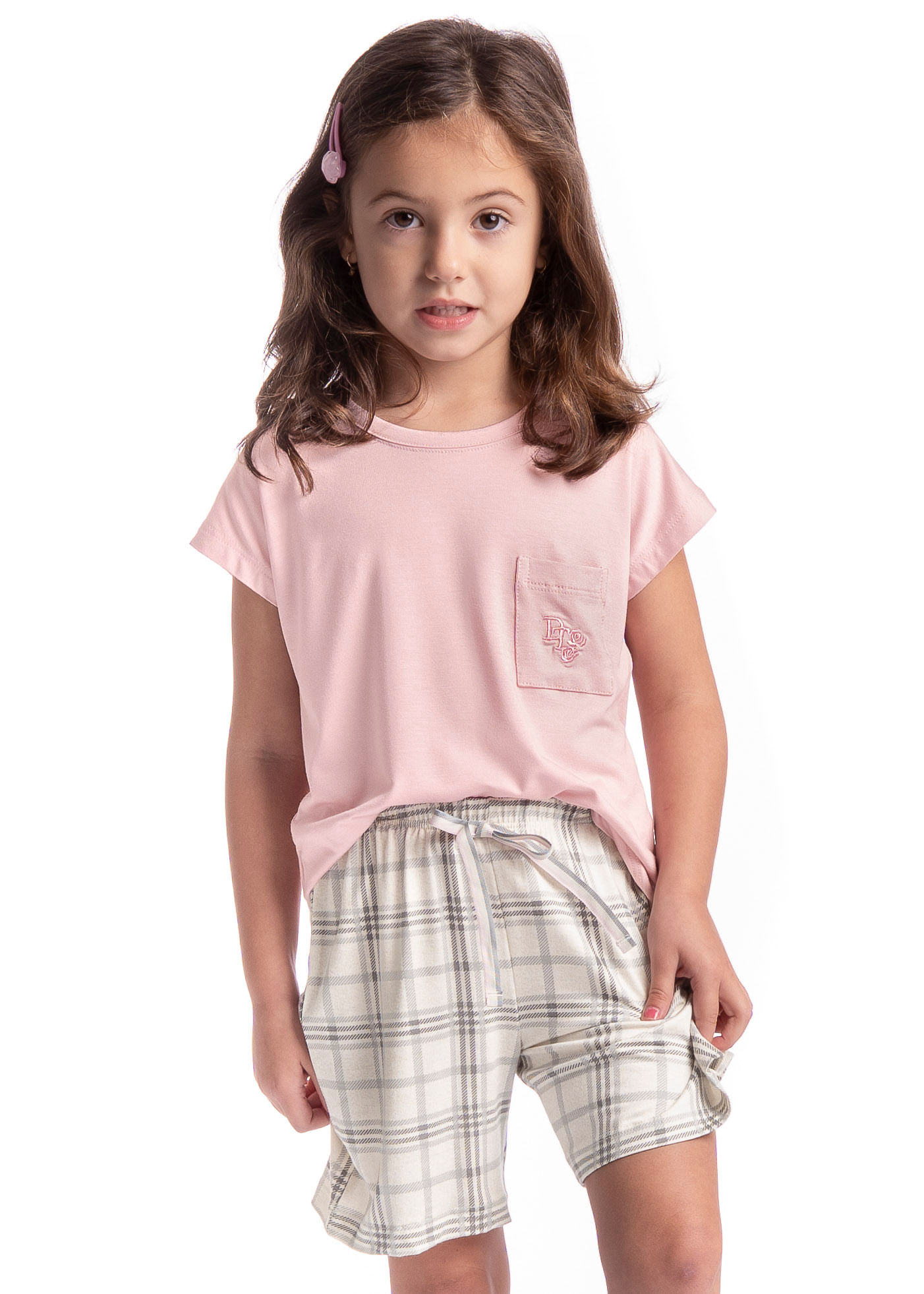 Pijama Infantil Feminino Curto Chess - Imagem 1