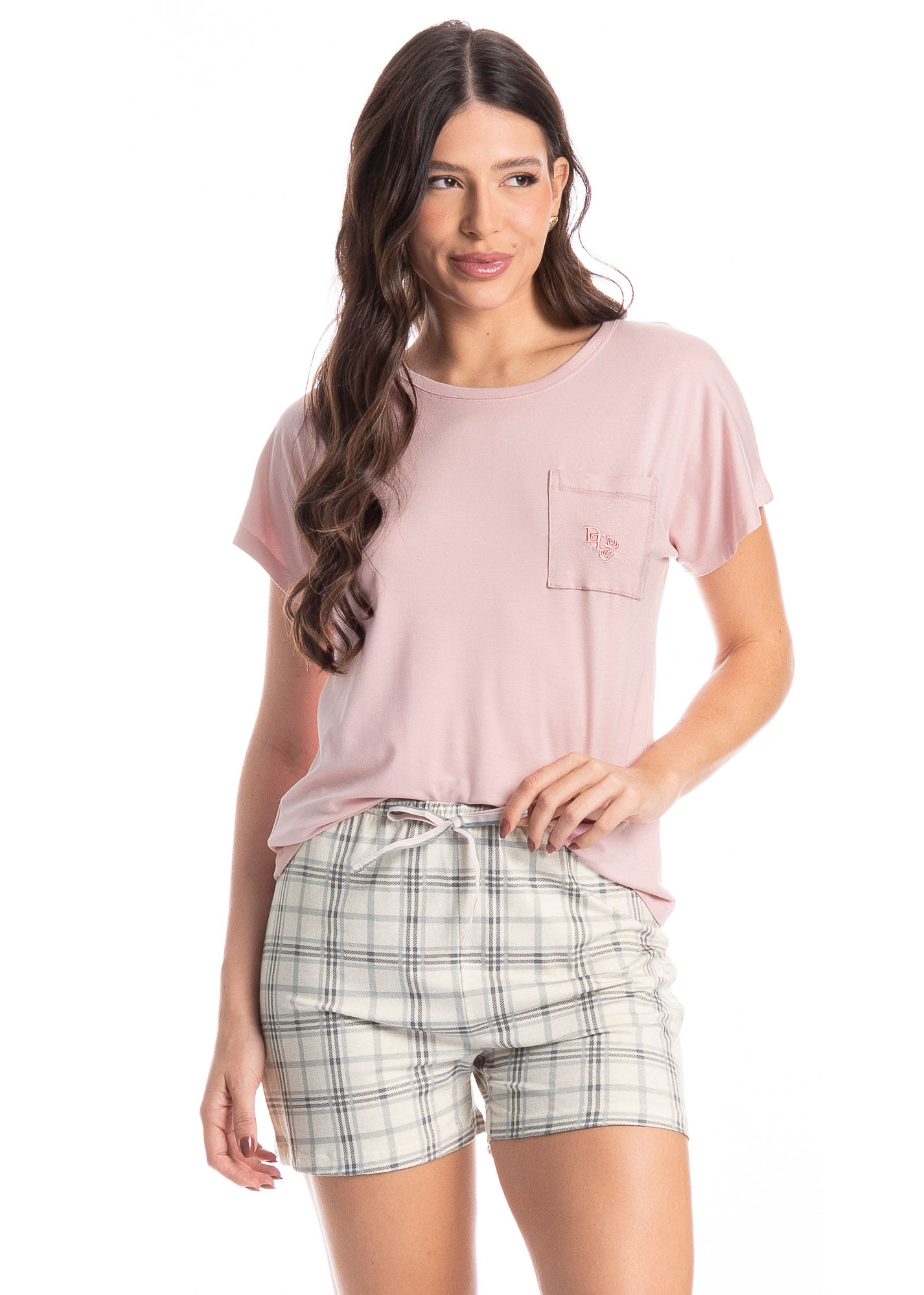 Pijama Feminino Curto Chess Cinza - Imagem 1