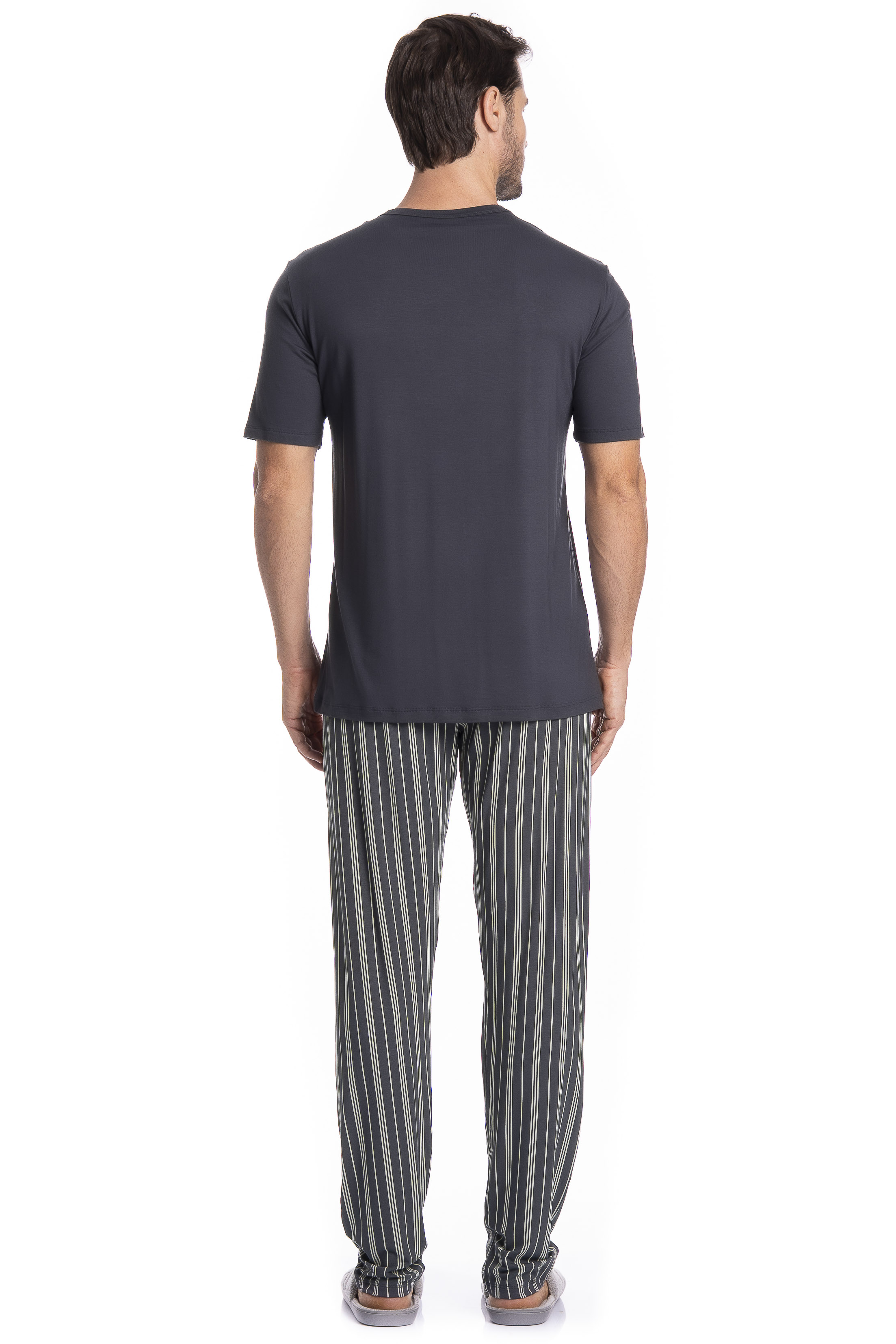 Pijama Masculino Longo Manga Curta Felipe Tombini Cinza - Imagem 2