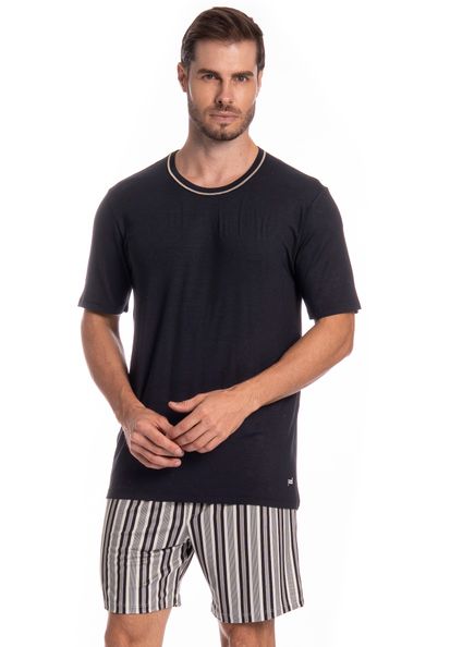 Pijama Masculino Curto Nicolas Tombini Preto - Imagem 1