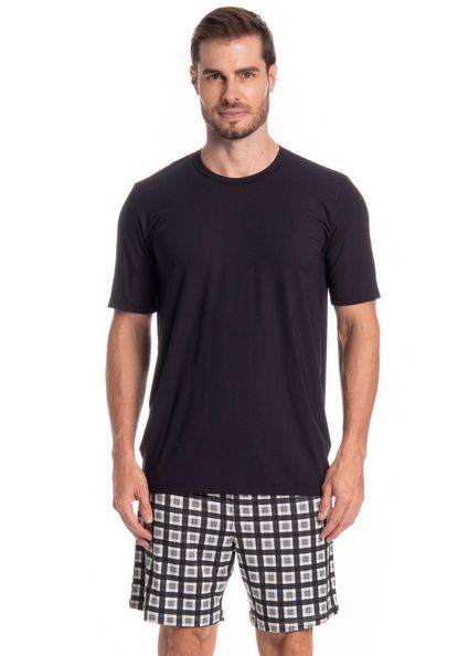 Pijama Masculino Curto Pietro Tombini Preto - Imagem 1
