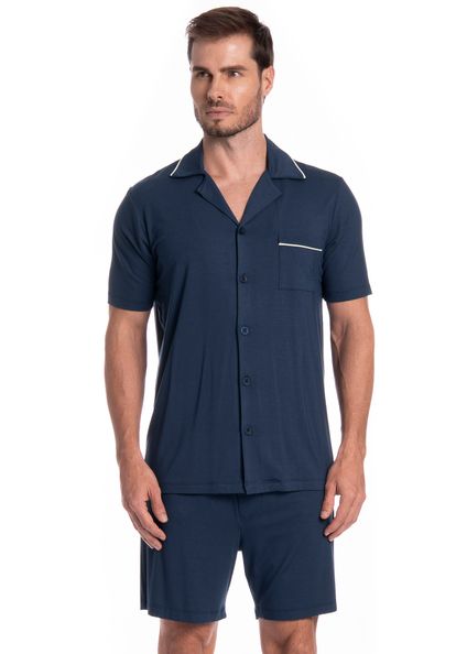 Pijama Masculino Americano Curto New Romeu Tombini Azul-marinho - Imagem 1