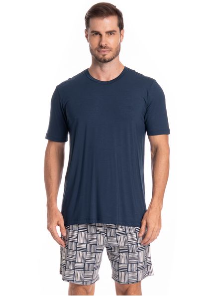 Pijama Masculino Curto Bernardo Tombini Azul-marinho - Imagem 1