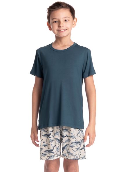 Pijama Infantil Masculino Curto Joaquim Azul-marinho - Imagem 1