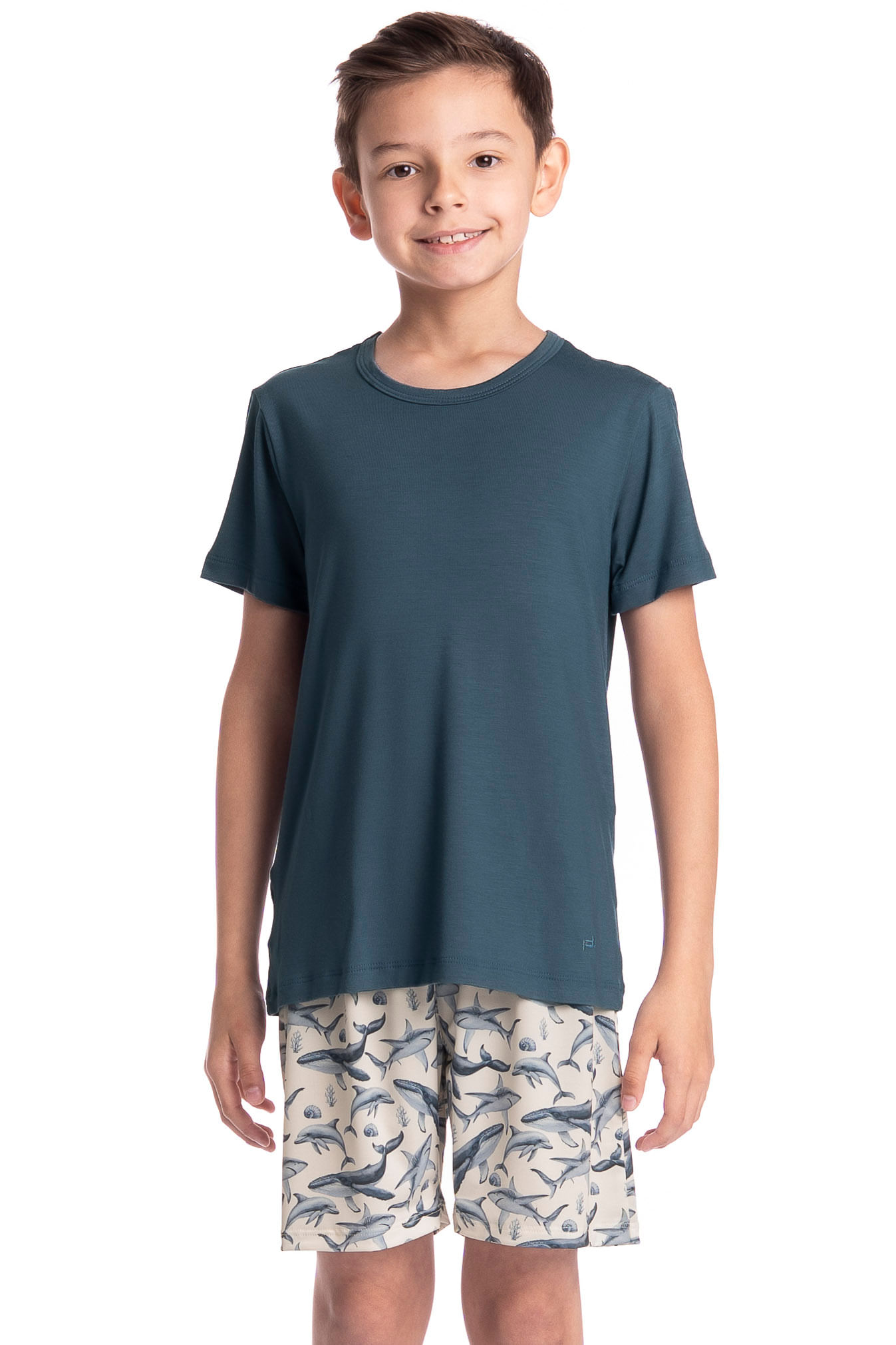 Pijama Infantil Masculino Curto Joaquim Azul-marinho - Imagem 1