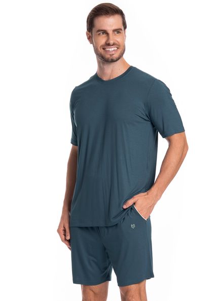 Pijama Masculino Curto Com Bolso Lucca Tombini Azul-marinho - Imagem 1