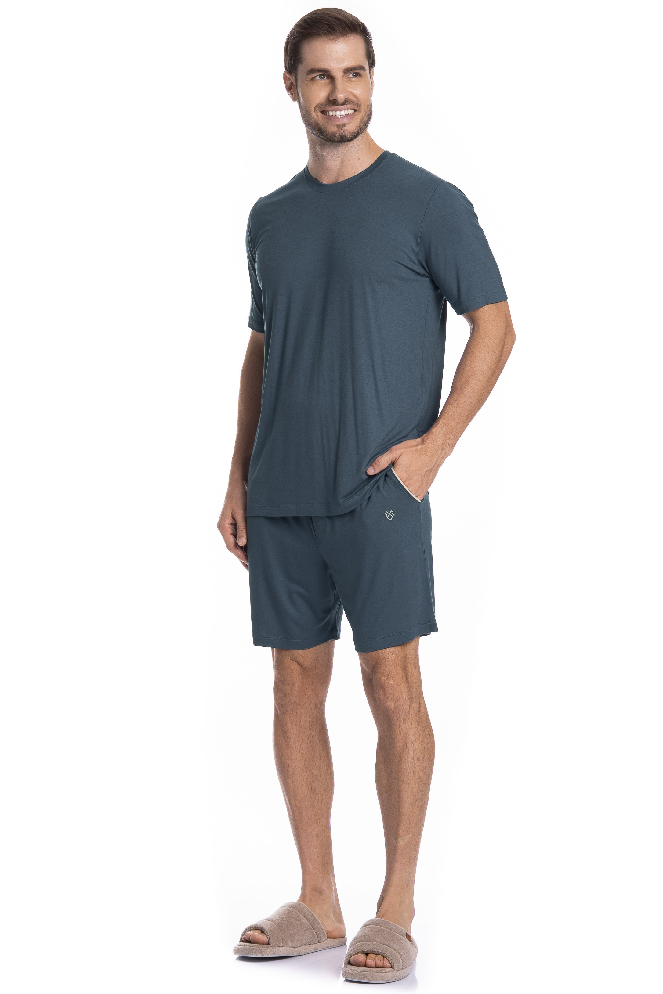Pijama Masculino Curto Com Bolso Lucca Tombini - Imagem 3 - Mobile