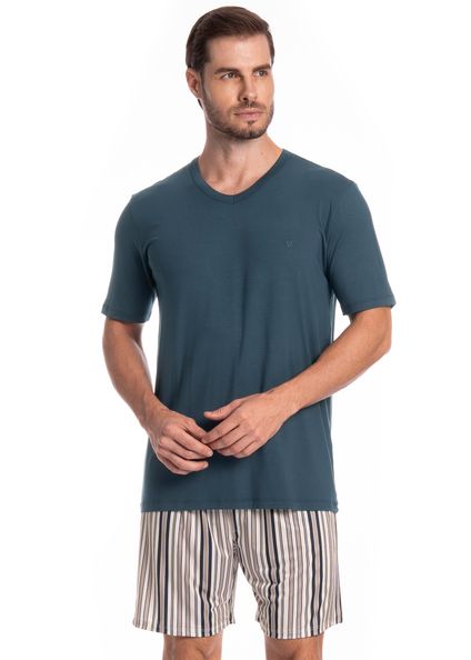 Pijama Masculino Curto Decote V Joaquim Tombini Azul-marinho - Imagem 1