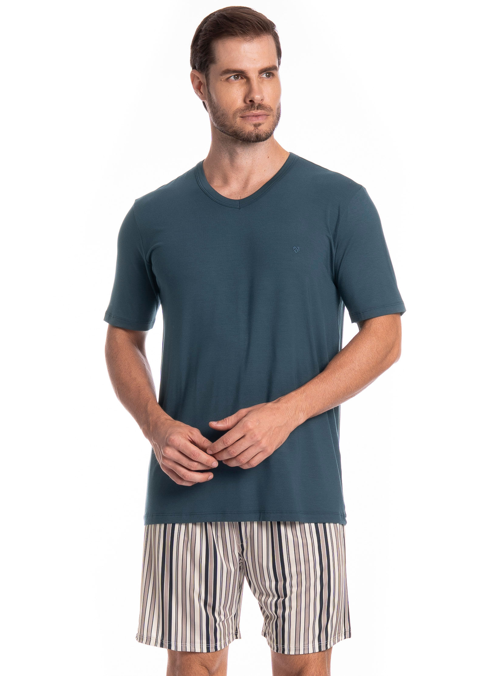 Pijama Masculino Curto Decote V Joaquim Tombini Azul-marinho - Imagem 1