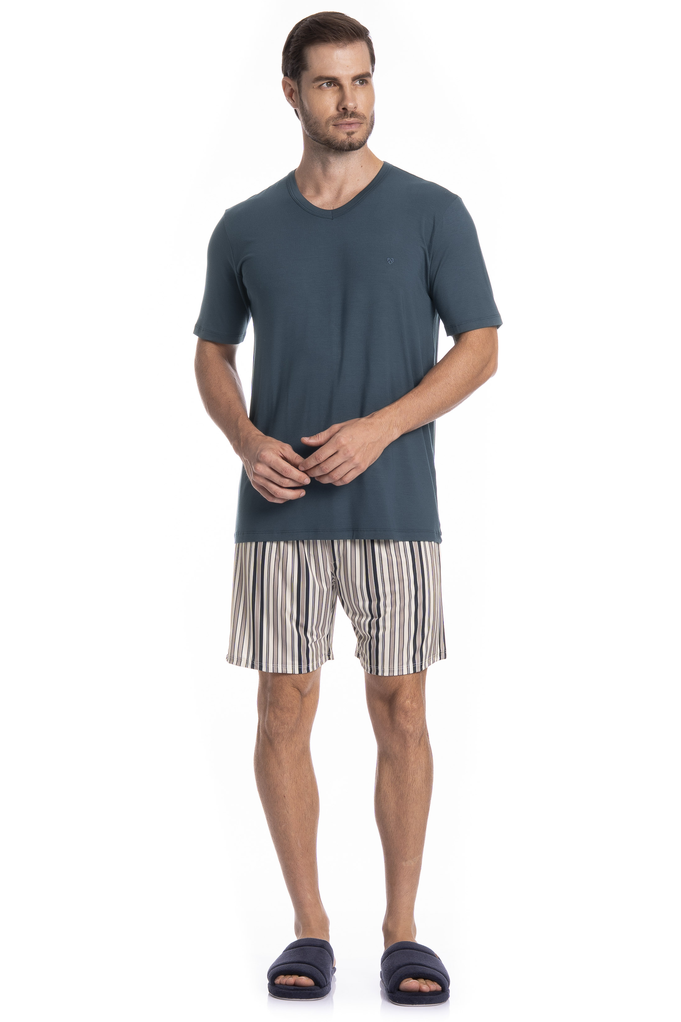 Pijama Masculino Curto Decote V Joaquim Tombini - Imagem 3 - Mobile