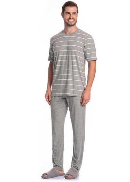 Pijama Masculino Longo Manga Curta Henrique Tombini Cinza - Imagem 1