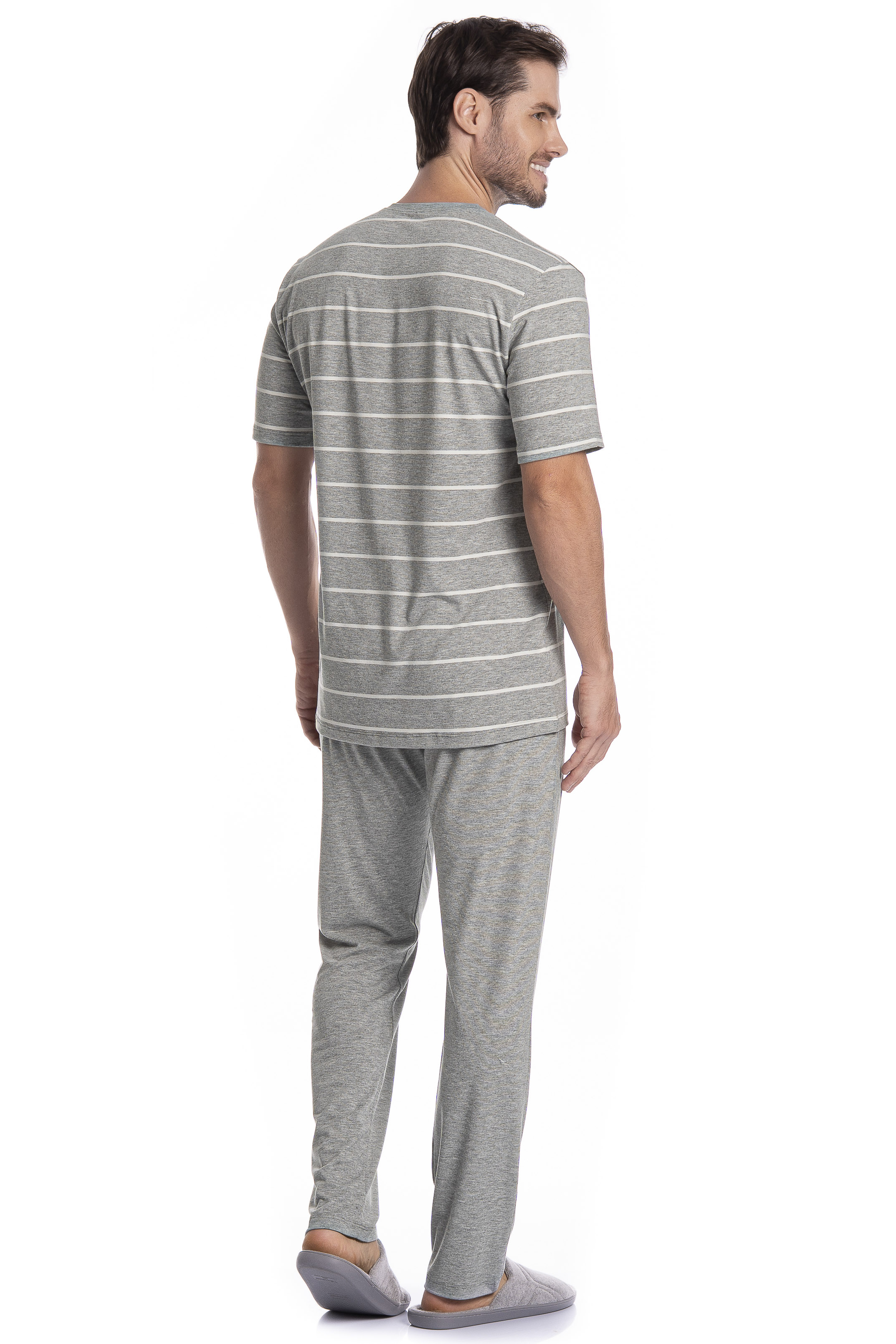 Pijama Masculino Longo Manga Curta Henrique Tombini Cinza - Imagem 2