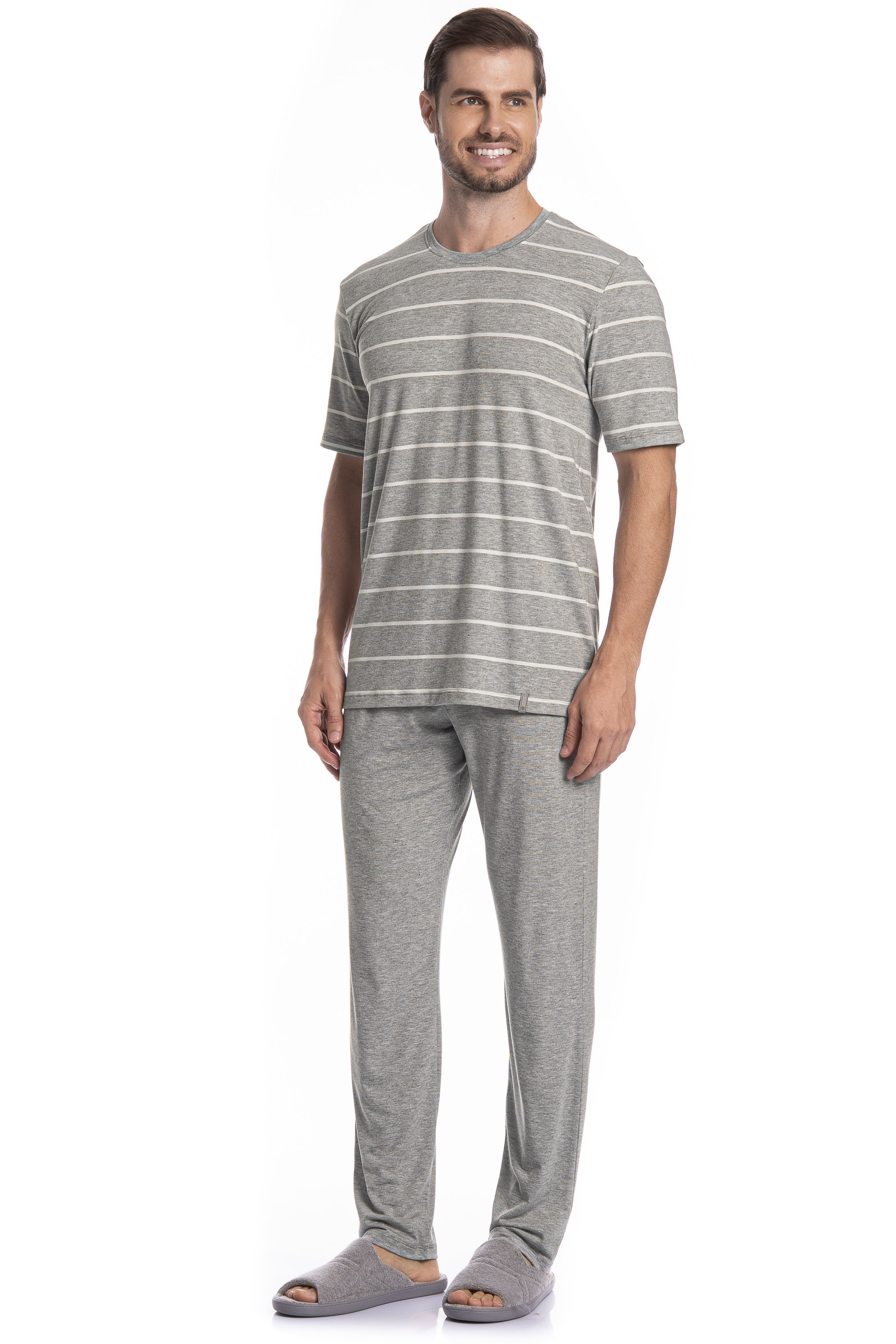 Pijama Masculino Longo Manga Curta Henrique Tombini - Imagem 1