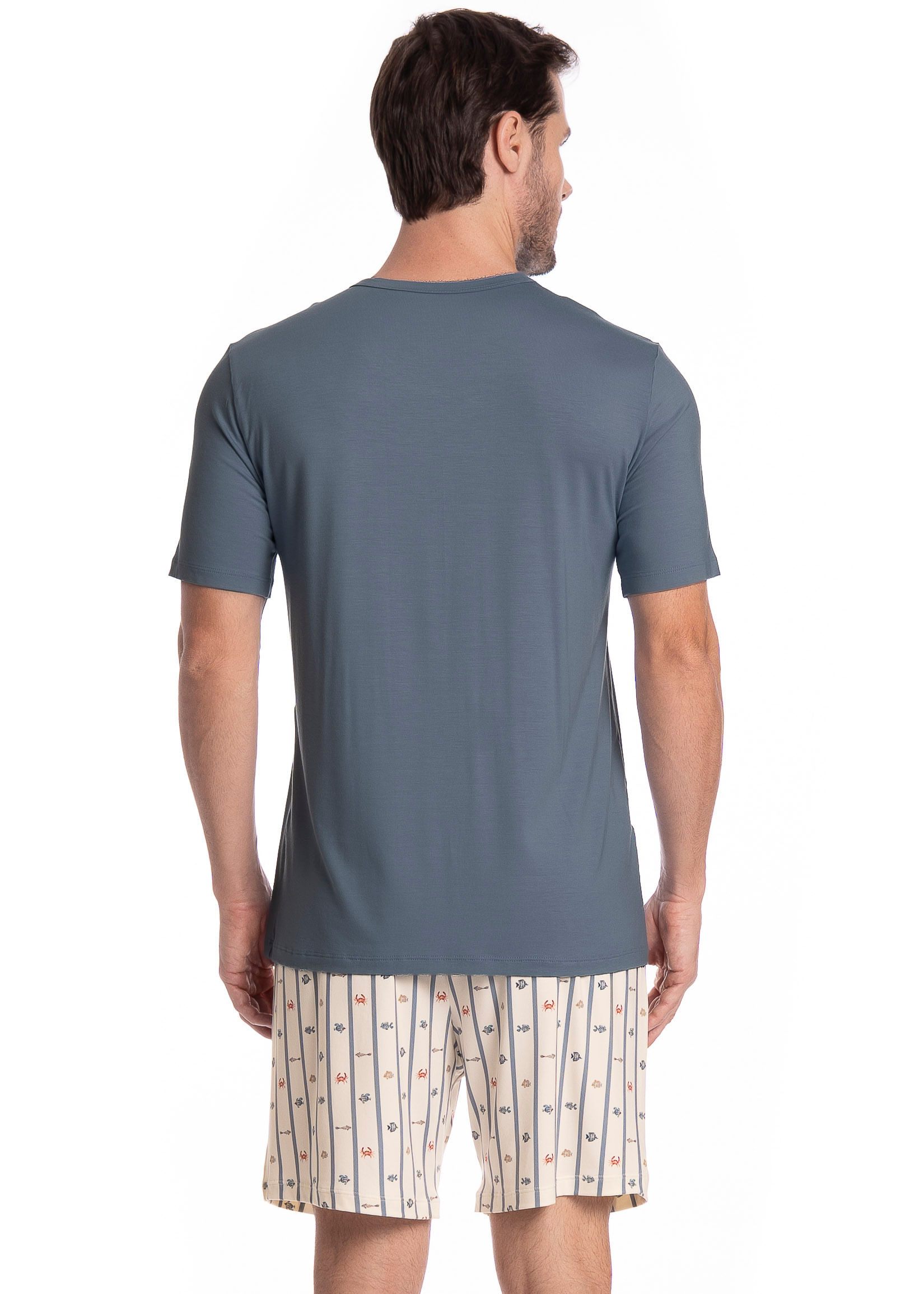 Pijama Masculino Curto Ocean Tombini Branco - Imagem 2