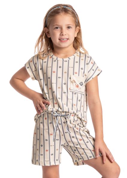 Pijama Infantil Feminino Curto Ocean Branco - Imagem 1